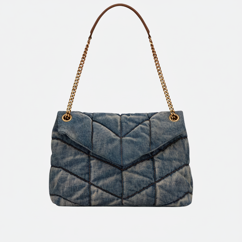 LOULOU PUFFER BAG IN QUILTED VINTAGE DENIM