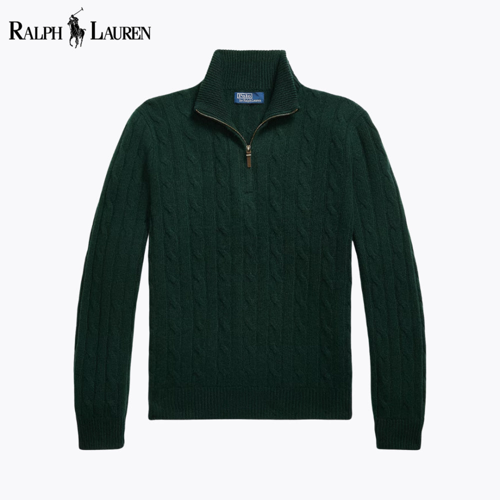 Pull en cachemire à maille torsadée RL et fermeture éclair au quart