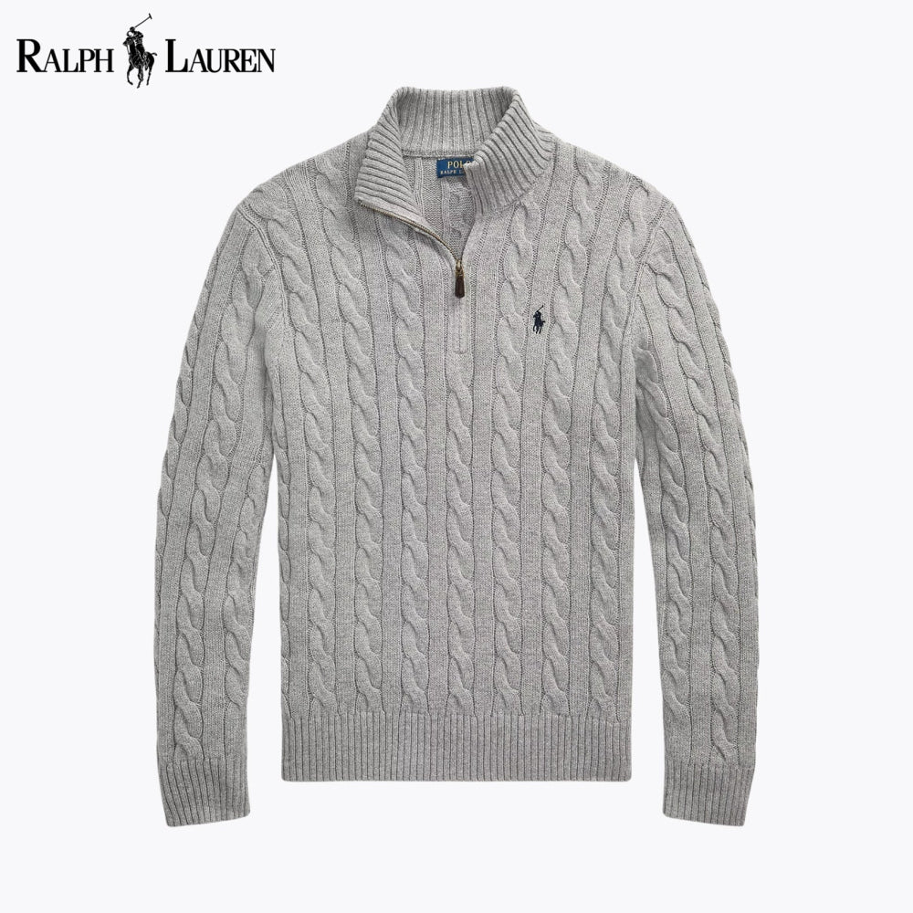 Pull zippé en maille torsadée RL