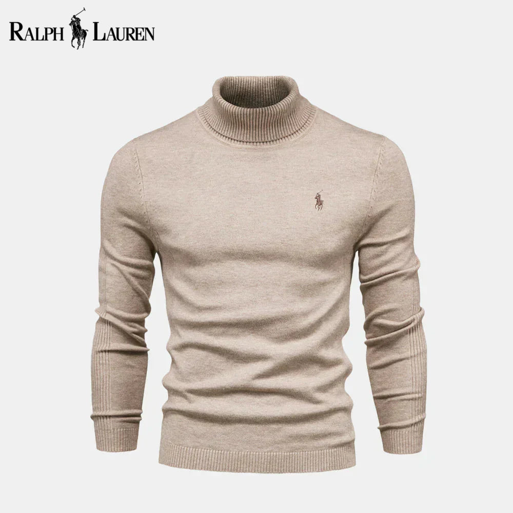 Pull en laine à col roulé RL en maille torsadée