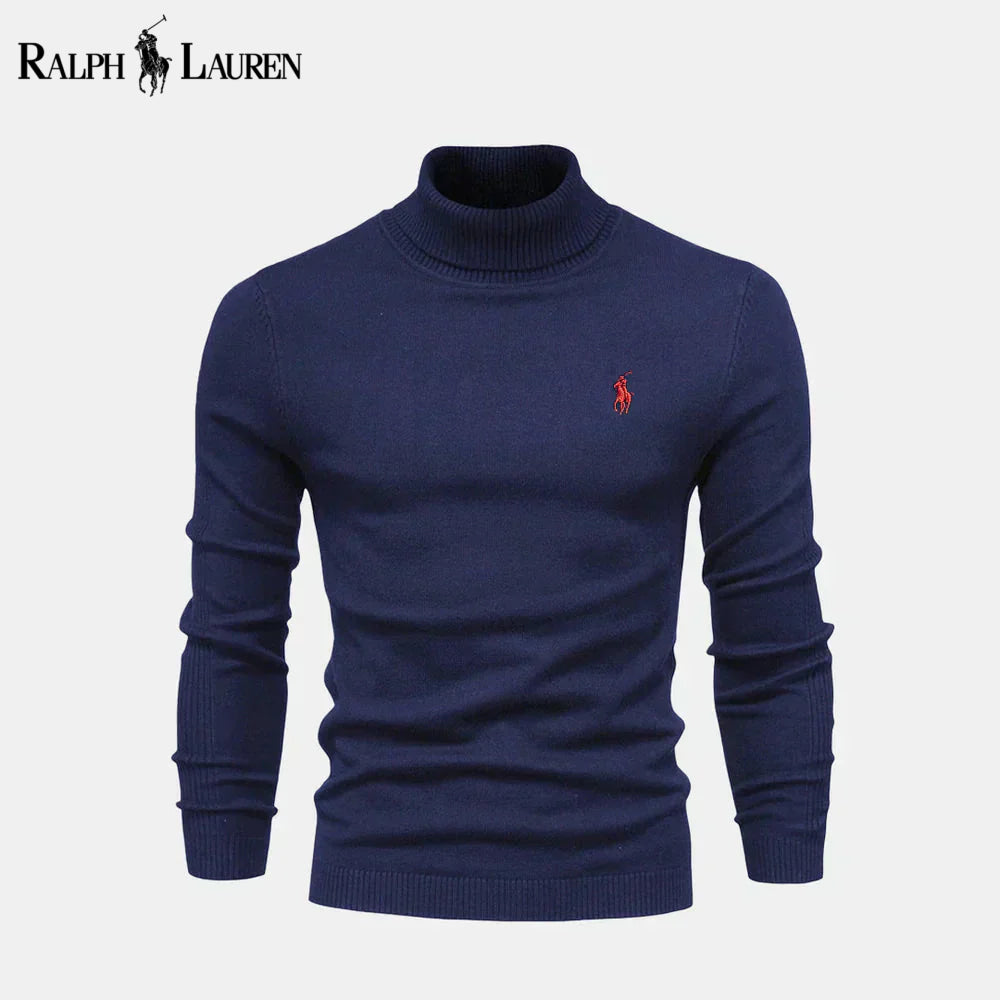 Pull en laine à col roulé RL en maille torsadée