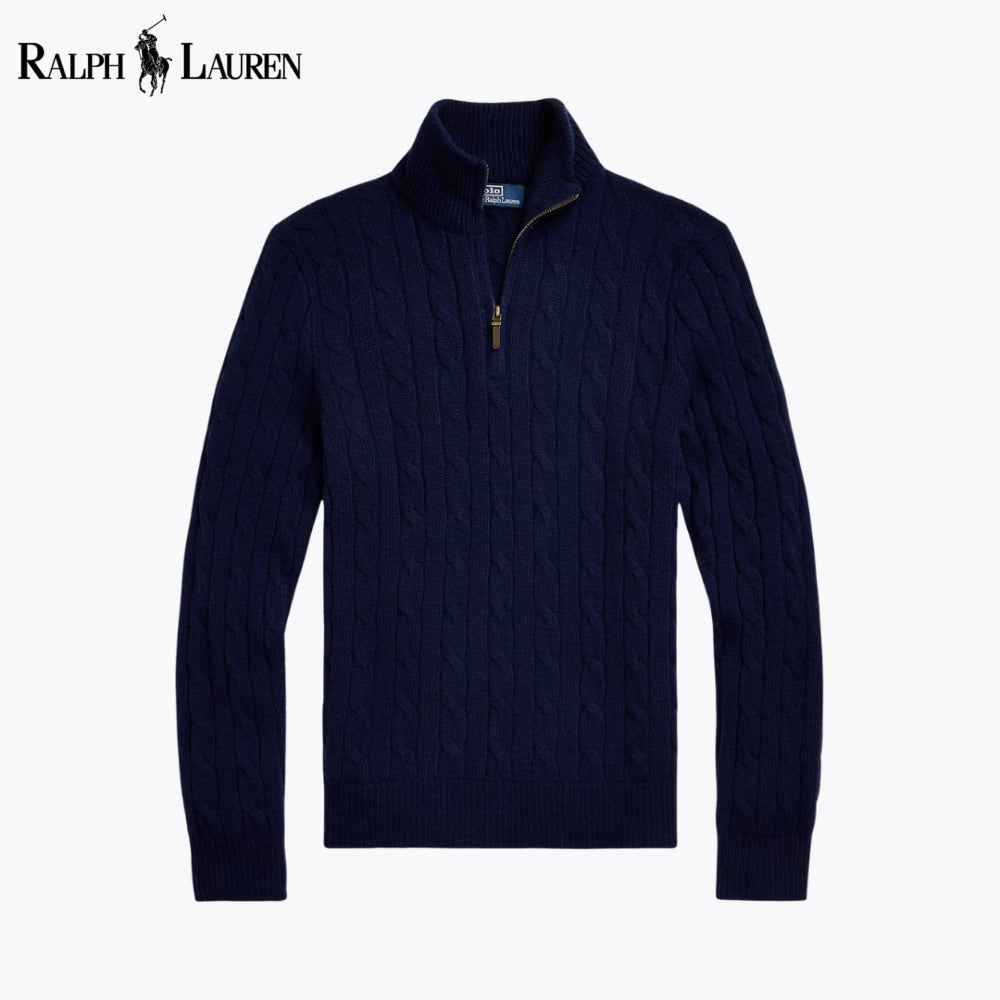 Pull en cachemire à maille torsadée RL et fermeture éclair au quart