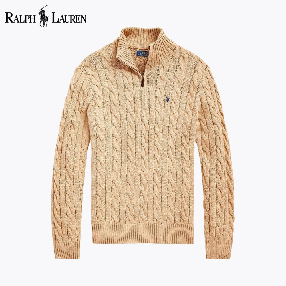 Pull zippé en maille torsadée RL